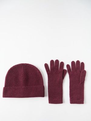 Johnstons Of Elgin - Ribbed-cashmere Beanie Hat And Gloves Set - Womens - Burgundy