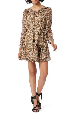 Joie Arioste Leopard Print Tiered Silk Dress in Bleached Sand Multi