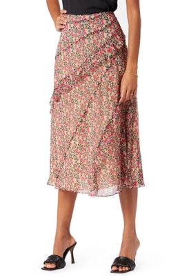 Joie Callie Floral Asymmetric Ruffle Silk Skirt in Pale Khaki Multi