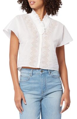 Joie Eyelet Embroidered Ruffle Shirt in Porcelain