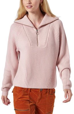 Joie Hinnes Front Zip Wool Pullover in Pale Mauve