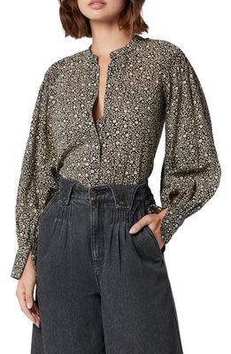 Joie Ivry Floral Print Cotton Blouse in Caviar /Bleached Sand