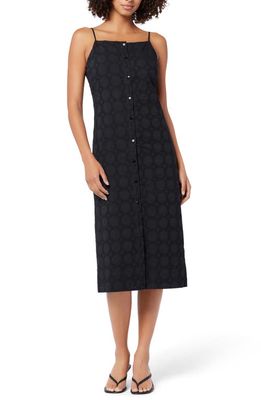 Joie Lolo Embroidered Front Button Midi Dress in Caviar