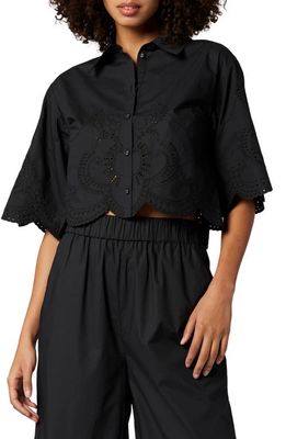 Joie Phoebe Eyelet Cotton Button-Up Shirt in Caviar