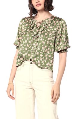 Joie Violet Floral Print Lace-Up Blouse in Loden Green Multi