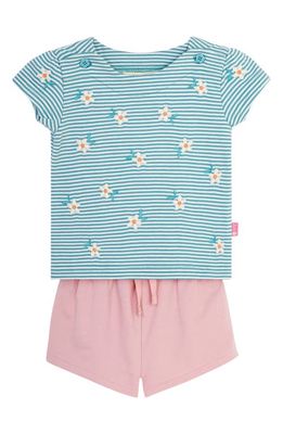 JOJO MAMAN BEBE Daisy Embroidered T-Shirt & Shorts Set in Duck Egg