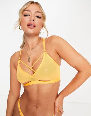 Jojoe mesh cut-out bralette with caging in bright orange