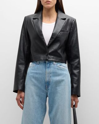 Jolie Cropped Faux-Leather Blazer