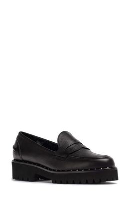 Jon Josef Faux Fur Lined Penny Loafer in Black Tumble Leather