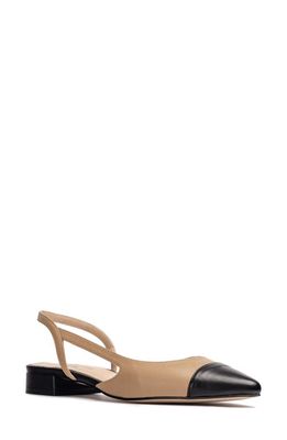 Jon Josef Rio Slingback Pointy Cap Toe Flat in Black/Tan Combo