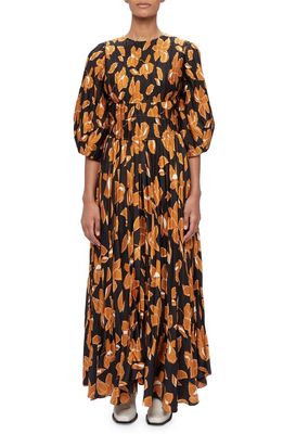 Jonathan Simkhai Ames Floral Pleated Maxi Dress in Black Print