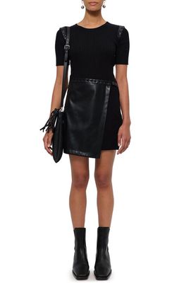 Jonathan Simkhai Giania Faux Leather Mixed Media Dress in Black