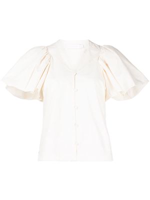 Jonathan Simkhai puff-sleeve cotton-blend blouse - White