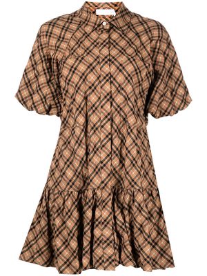 Jonathan Simkhai Standard check-print flared dress - PECAN PLAID