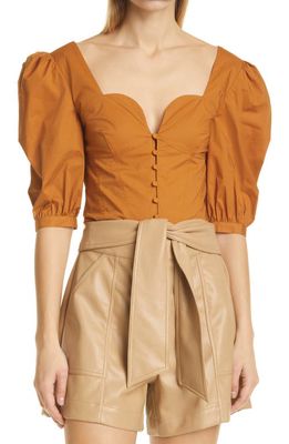 Jonathan Simkhai Standard Jonathon Simkhai Standard Thea Smocked Puff Sleeve Top in Brown
