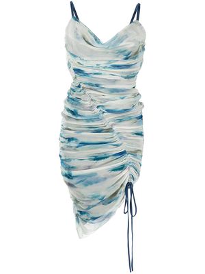 Jonathan Simkhai Standard watercolour-print drawstring cowl-neck dress - Blue