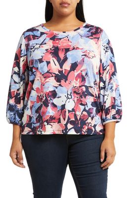Jones New York Abstract Floral Boat Neck Top in Pcfc Nvy/Fsh Gva Mlt