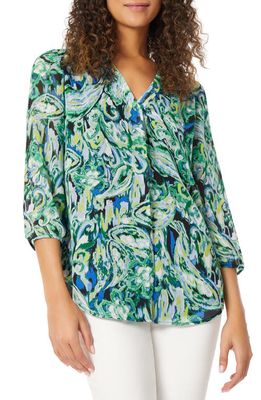Jones New York Abstract Print Woven Top in Kelly Green Multi
