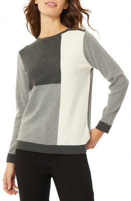 Jones New York Colorblock Sweater in Medium Heather Grey Combo
