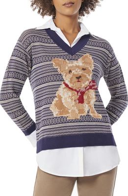 Jones New York Dog Multi Stripe Two-Fer Sweater in Jones Collection Navy Multi