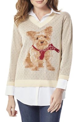 Jones New York Dog Two-Fer Sweater in Caramel Multi