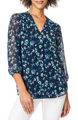 Jones New York Floral V-Neck Tunic Blouse in Collection Navy Multi