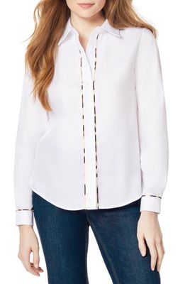 Jones New York Piped Cotton Button-Up Shirt in Nyc White /Animal