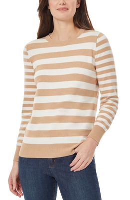 Jones New York Stripe Cotton Blend Sweater in Praline/Jones White