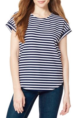 Jones New York Stripe Extended Shoulder T-Shirt in J Collection Navy Nyc White