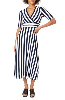 Jones New York Stripe Short Sleeve Knit A-Line Maxi Dress in J Collection Navy Nycwhite
