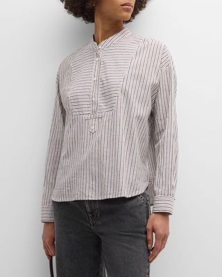 Jones Striped Band-Collar Cotton Shirt