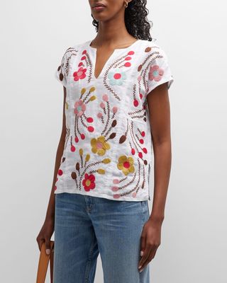 Joni Easy-Paneled Top with Embroidered Detail