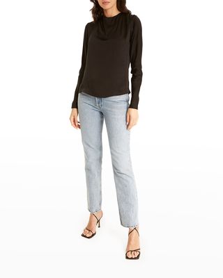 Joni Mock-Neck Draped Silk Blouse