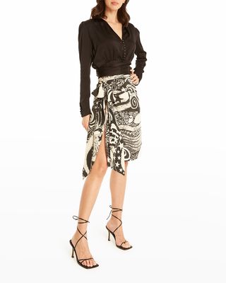 Joni Printed Knee-Length Silk Skirt