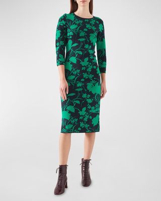 Joni Two-Tone Floral Intarsia Midi Dress