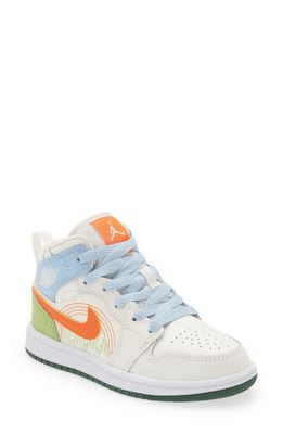 Jordan 1 Mid Sneaker in Sail/Orange/Blue