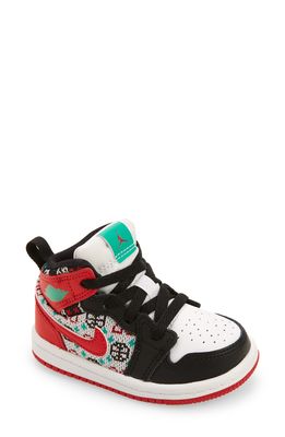 Jordan 1 Mid Sneaker in White/Red/Black/Roma Green