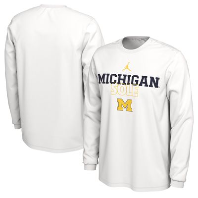 Jordan Brand White Michigan Wolverines 2023 On Court Bench Long Sleeve T-Shirt