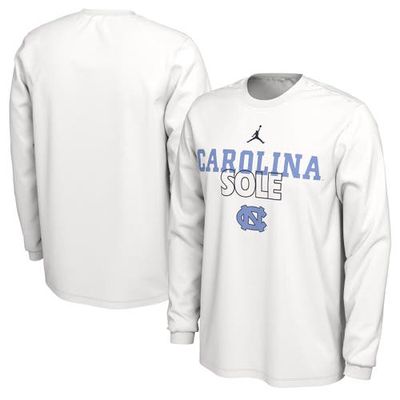 Jordan Brand White North Carolina Tar Heels 2023 On Court Bench Long Sleeve T-Shirt