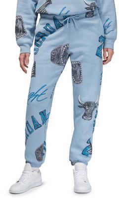 Jordan Brooklyn Print Fleece Sweatpants in Blue Grey/Sail