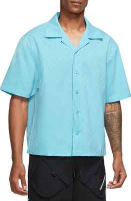 Jordan Essentials Short Sleeve Button-Up Camp Shirt in Bleached Aqua/Bleached Aqua