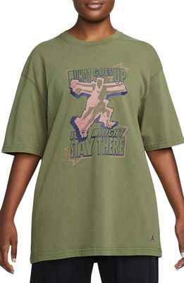 Jordan Heritage What Goes Up Oversize Graphic T-Shirt in Sky Light Olive/Alligator