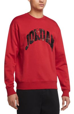 Jordan Holiday Plaid Embellished Logo Sweatshirt in Fire Red