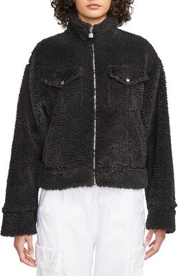 Jordan Oversize High Pile Fleece Jacket in Black