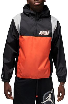 Jordan Quarter Zip Hooded Jacket in Black/Rush Orange/Phantom