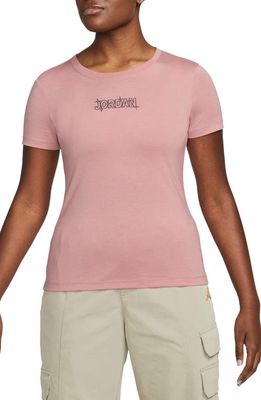 Jordan Slim Embroidered T-Shirt in Red Stardust/Sky Mauve
