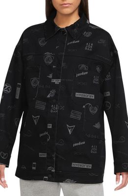 Jordan Trucker Printed Oversize Denim Jacket in Black