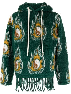 JORDANLUCA Cosmo patterned-jacquard drawstring hoodie - Green