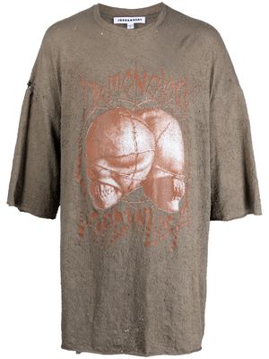 JORDANLUCA graphic-print distressed-effect T-shirt - Brown