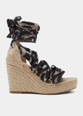 Jorgelina Ankle-Wrap Leopard-Print Wedge Sandals